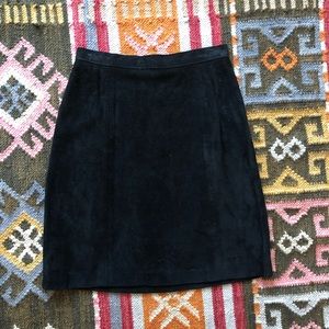 Vintage Genuine Leather Black High Waisted Suede Skirt